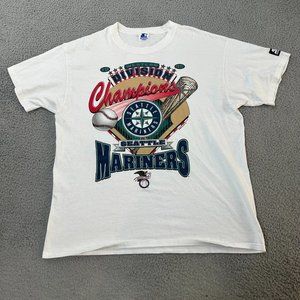 Vintage Seattle Mariners Shirt Adult Large White Starter 1995 Champion MLB Mens